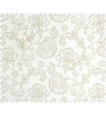 Beautiful Chinese Flower with Gold border with small buds and leaves continuous design on White Beige main curtain